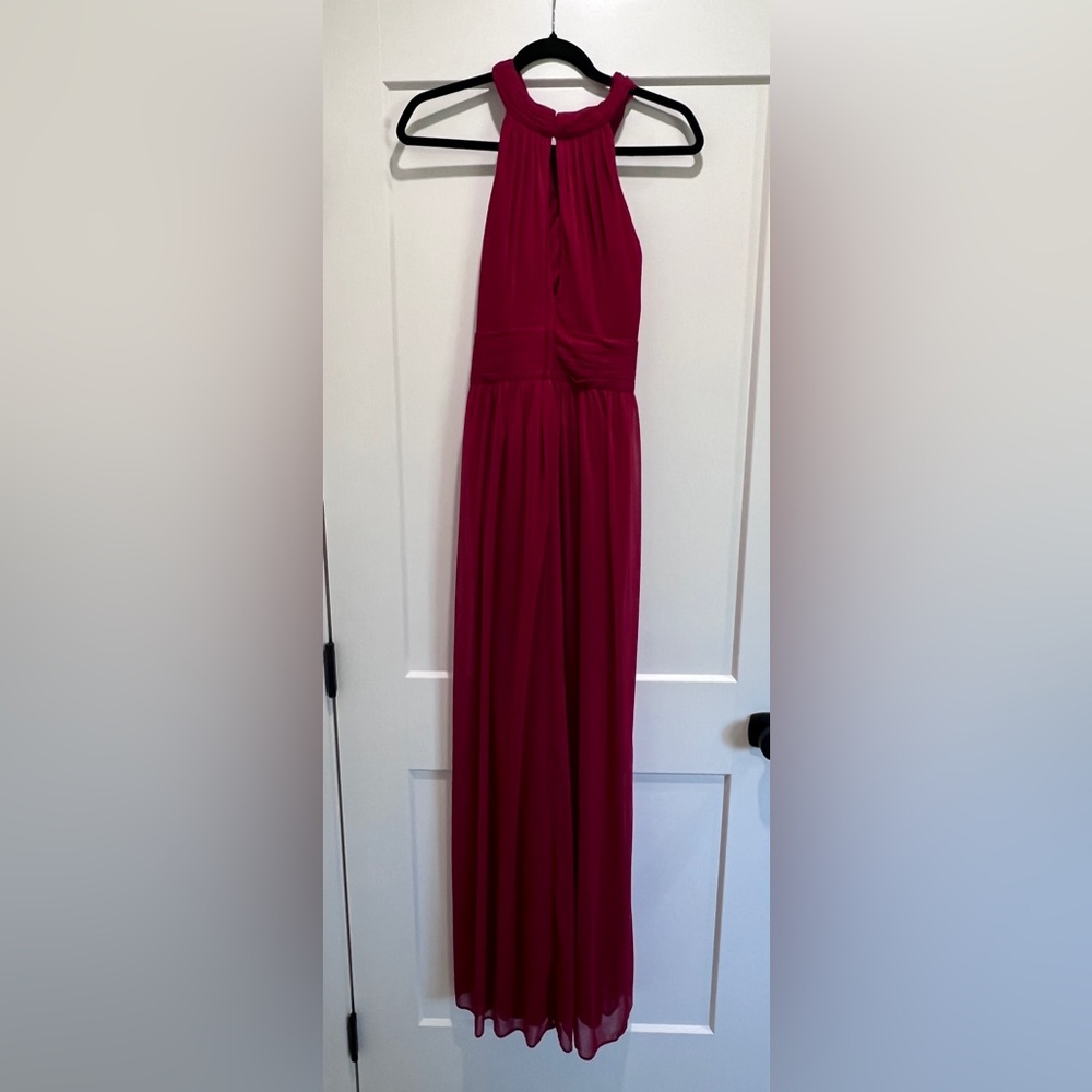 David’s Bridal Red Crisscross High Neck Bridesmaid Dress